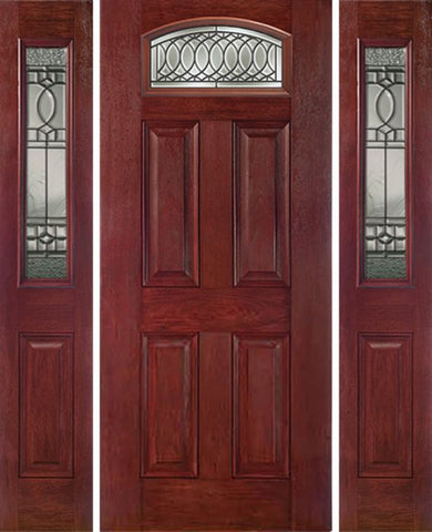 WDMA 54x80 Door (4ft6in by 6ft8in) Exterior Cherry Camber Top Single Entry Door Sidelights PS Glass 1
