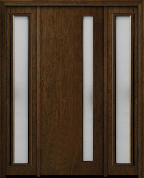 WDMA 54x96 Door (4ft6in by 8ft) Exterior Cherry 96in Contemporary One Vertical Lite Single Fiberglass Entry Door Sidelights 1