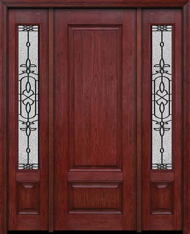 WDMA 54x96 Door (4ft6in by 8ft) Exterior Cherry 96in Two Panel Single Entry Door Sidelights Jacinto Glass 1