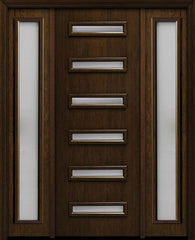 WDMA 54x96 Door (4ft6in by 8ft) Exterior Cherry 96in Contemporary Slim Horizontal 6 Lite Single Fiberglass Entry Door Sidelights 1