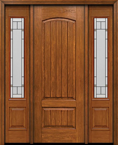 WDMA 54x96 Door (4ft6in by 8ft) Exterior Cherry 96in Plank Two Panel Single Entry Door Sidelights Topaz Glass 1