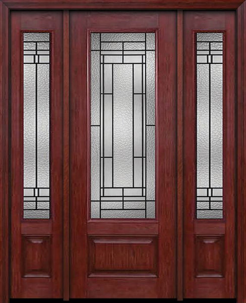 WDMA 54x96 Door (4ft6in by 8ft) Exterior Cherry 96in 3/4 Lite Single Entry Door Sidelights Pembrook Glass 1