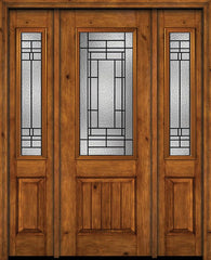 WDMA 54x96 Door (4ft6in by 8ft) Exterior Knotty Alder 96in Alder Rustic V-Grooved Panel 2/3 Lite Single Entry Door Sidelights Pembrook Glass 1