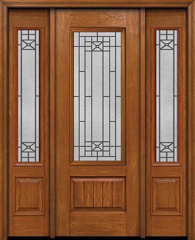 WDMA 54x96 Door (4ft6in by 8ft) Exterior Cherry 96in Plank Panel 3/4 Lite Single Entry Door Sidelights Courtyard Glass 1