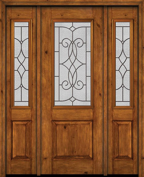 WDMA 54x96 Door (4ft6in by 8ft) Exterior Knotty Alder 96in Alder Rustic Plain Panel 2/3 Lite Single Entry Door Sidelights Ashbury Glass 1