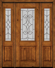 WDMA 54x96 Door (4ft6in by 8ft) Exterior Knotty Alder 96in Alder Rustic V-Grooved Panel 2/3 Lite Single Entry Door Sidelights Ashbury Glass 1