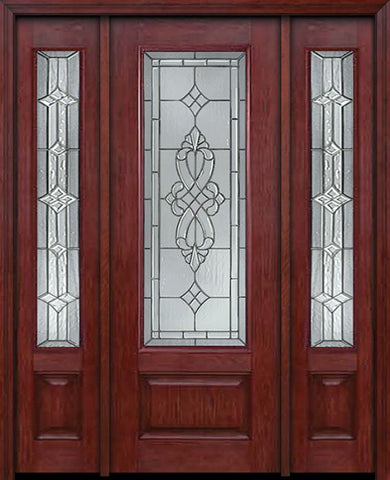 WDMA 54x96 Door (4ft6in by 8ft) Exterior Cherry 96in 3/4 Lite Single Entry Door Sidelights Windsor Glass 1