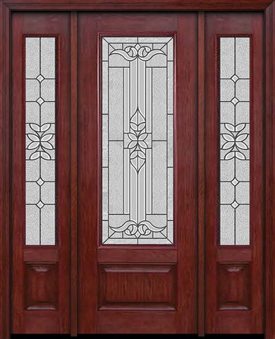 WDMA 54x96 Door (4ft6in by 8ft) Exterior Cherry 96in 3/4 Lite Single Entry Door Sidelights Cadence Glass 1