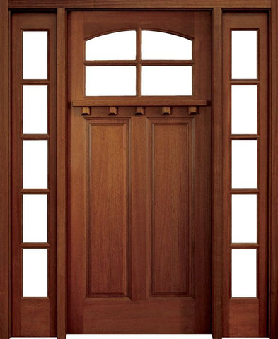 WDMA 56x80 Door (4ft8in by 6ft8in) Exterior Swing Mahogany Craftman Lakewood 4 Lite Single Door/2Sidelight 1