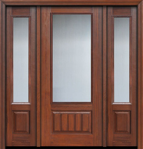 WDMA 56x80 Door (4ft8in by 6ft8in) Patio Cherry IMPACT | 80in 3/4 Lite Privacy Glass V-Grooved Panel Door /2side 1