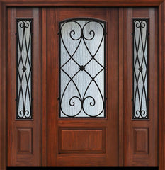 WDMA 56x80 Door (4ft8in by 6ft8in) Exterior Cherry IMPACT | 80in 1 Panel 3/4 Arch Lite Charleston Door /2side 1