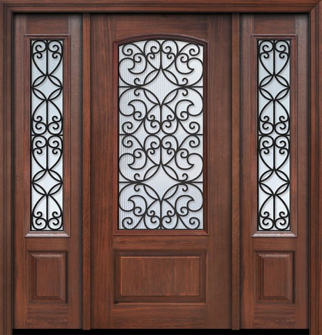 WDMA 56x80 Door (4ft8in by 6ft8in) Exterior Cherry 80in 1 Panel 3/4 Arch Lite Florence / Walnut Door /2side 1