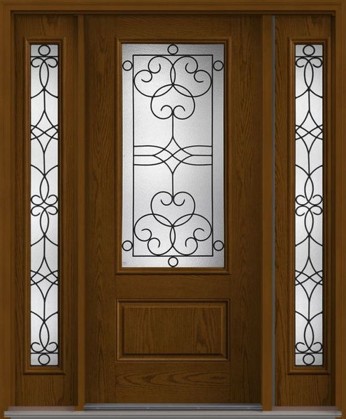 WDMA 56x80 Door (4ft8in by 6ft8in) Exterior Oak Salinas 3/4 Lite 1 Panel Fiberglass Door 2 Sides HVHZ Impact 1