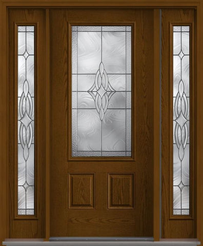 WDMA 56x80 Door (4ft8in by 6ft8in) Exterior Oak Wellesley 3/4 Lite 2 Panel Fiberglass Door 2 Sides HVHZ Impact 1