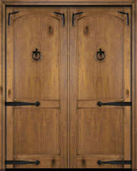 WDMA 56x84 Door (4ft8in by 7ft) Interior Swing Mahogany Arch Top 2 Panel Rustic-Old World Exterior or Double Door with Corner Straps / Straps 1