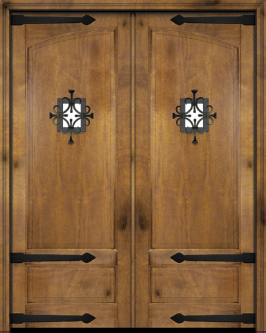 WDMA 56x96 Door (4ft8in by 8ft) Exterior Swing Mahogany Rustic 2 Panel or Interior Double Door with Speakeasy / Straps 1