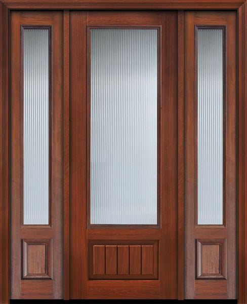 WDMA 56x96 Door (4ft8in by 8ft) Patio Cherry IMPACT | 96in 3/4 Lite Privacy Glass V-Grooved Panel Door /2side 1