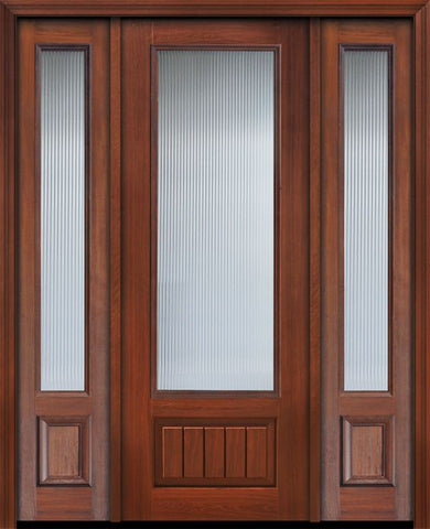 WDMA 56x96 Door (4ft8in by 8ft) Patio Cherry IMPACT | 96in 3/4 Lite Privacy Glass V-Grooved Panel Door /2side 1