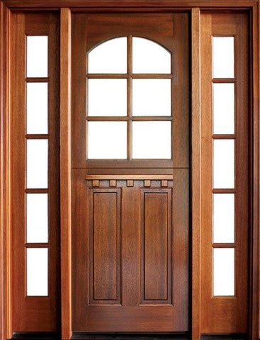 WDMA 56x96 Door (4ft8in by 8ft) Exterior Swing Mahogany Craftsman 2 Panel Vertical 6 Lite Arched Single Door/2Sidelight 1