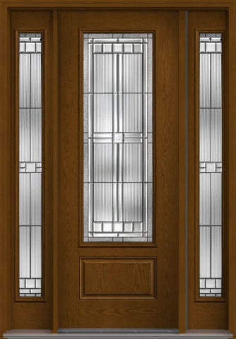 WDMA 56x96 Door (4ft8in by 8ft) Exterior Oak Saratoga 8ft 3/4 Lite 1 Panel Fiberglass Door 2 Sides HVHZ Impact 1
