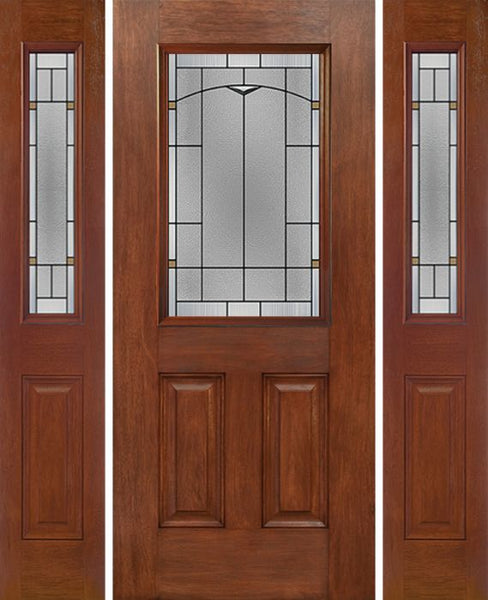 WDMA 58x80 Door (4ft10in by 6ft8in) Exterior Mahogany Half Lite 2 Panel Single Entry Door Sidelights TP Glass 1