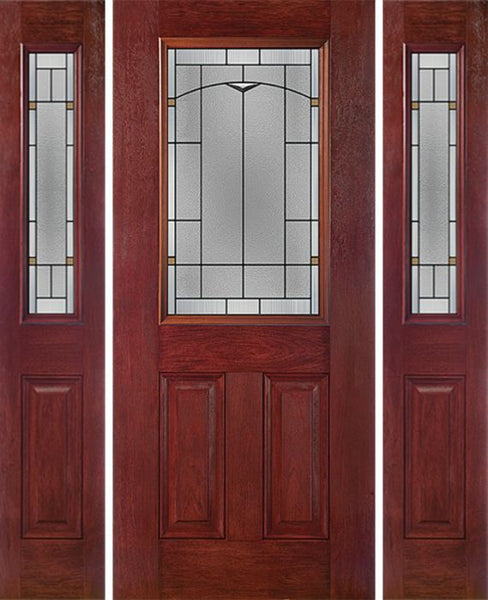 WDMA 58x80 Door (4ft10in by 6ft8in) Exterior Cherry Half Lite 2 Panel Single Entry Door Sidelights TP Glass 1