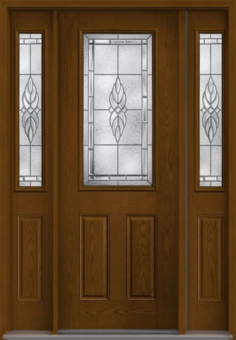 WDMA 58x96 Door (4ft10in by 8ft) Exterior Oak Kensington 8ft Half Lite 2 Panel Fiberglass Door 2 Sides 1