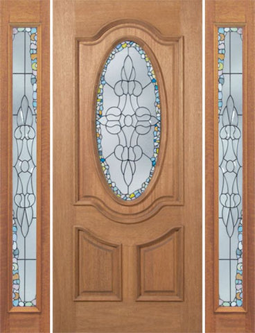 WDMA 60x80 Door (5ft by 6ft8in) Exterior Mahogany Carmel Single Door/2side w/ Tiffany Glass 1