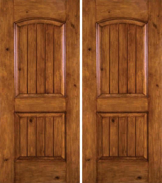 WDMA 60x80 Door (5ft by 6ft8in) Exterior Knotty Alder Alder Rustic V-Grooved Panel Double Entry Door 1