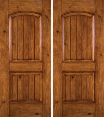 WDMA 60x80 Door (5ft by 6ft8in) Exterior Knotty Alder Alder Rustic V-Grooved Panel Double Entry Door 1