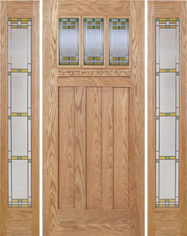 WDMA 60x80 Door (5ft by 6ft8in) Exterior Oak Barnsdale Single Door/2 Full-lite side w/ GO Glass 1