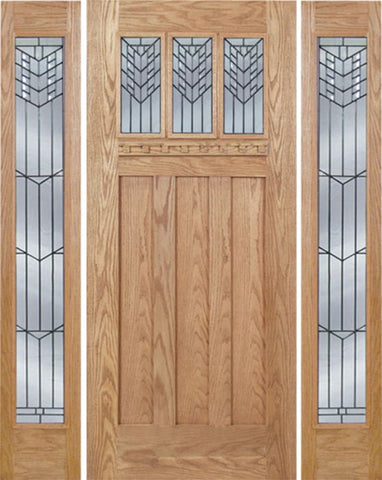 WDMA 60x80 Door (5ft by 6ft8in) Exterior Oak Barnsdale Single Door/2 Full-lite side w/ E Glass 1