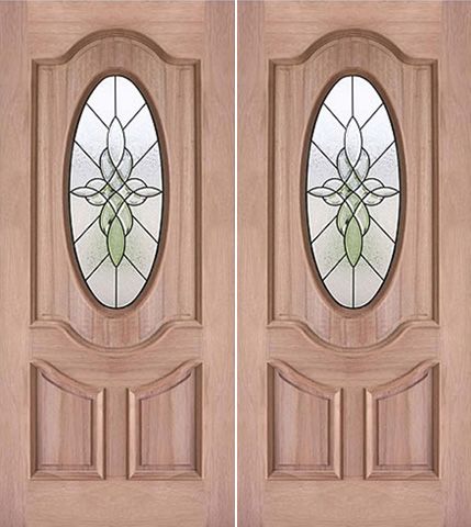 WDMA 60x80 Door (5ft by 6ft8in) Exterior Mahogany Decorative Oval Lite Double Entry Door 1