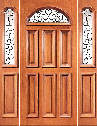 WDMA 60x80 Door (5ft by 6ft8in) Exterior Mahogany Camber Lite Front Door with Two Side lights 1