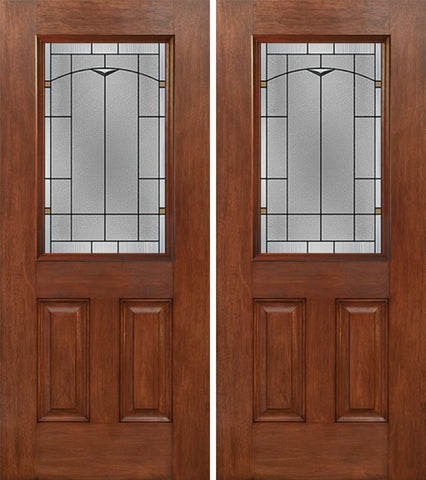 WDMA 60x80 Door (5ft by 6ft8in) Exterior Mahogany Half Lite 2 Panel Double Entry Door TP Glass 1