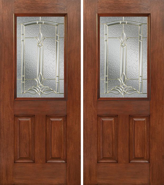 WDMA 60x80 Door (5ft by 6ft8in) Exterior Mahogany Half Lite 2 Panel Double Entry Door BT Glass 1