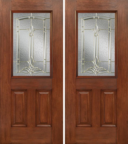 WDMA 60x80 Door (5ft by 6ft8in) Exterior Mahogany Half Lite 2 Panel Double Entry Door BT Glass 1