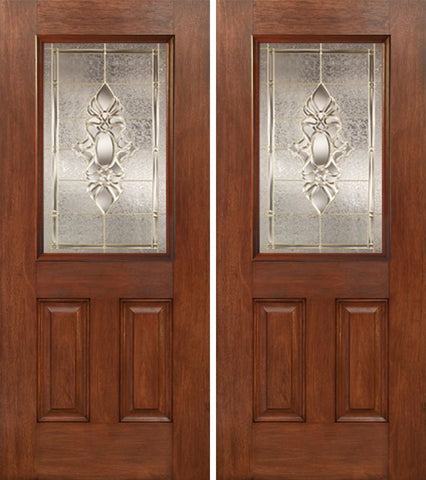 WDMA 60x80 Door (5ft by 6ft8in) Exterior Mahogany Half Lite 2 Panel Double Entry Door HM Glass 1