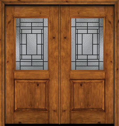 WDMA 60x80 Door (5ft by 6ft8in) Exterior Cherry Alder Rustic Plain Panel 1/2 Lite Double Entry Door Pembrook Glass 1