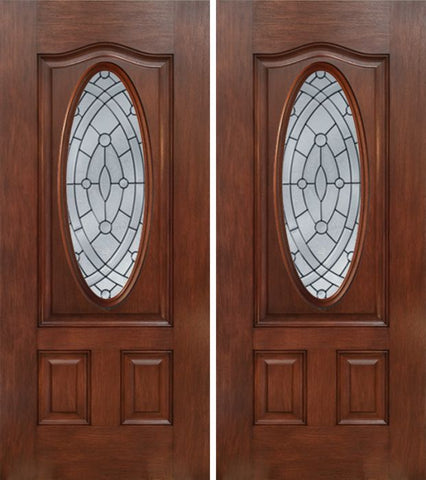 WDMA 60x80 Door (5ft by 6ft8in) Exterior Mahogany Oval Three Panel Double Entry Door EE Glass 1