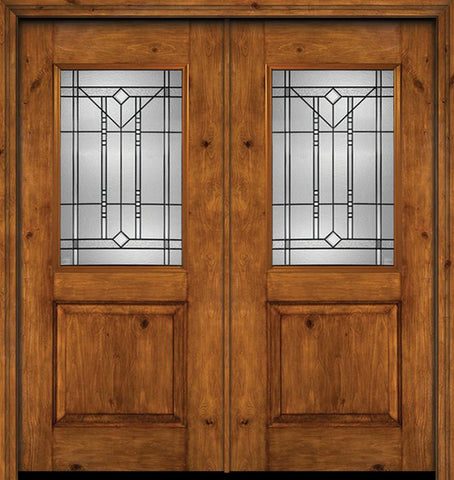 WDMA 60x80 Door (5ft by 6ft8in) Exterior Cherry Alder Rustic Plain Panel 1/2 Lite Double Entry Door Riverwood Glass 1
