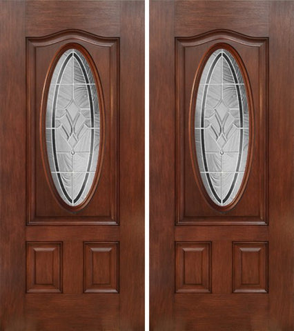 WDMA 60x80 Door (5ft by 6ft8in) Exterior Mahogany Oval Three Panel Double Entry Door RA Glass 1
