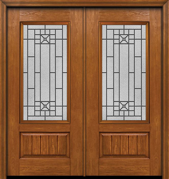 WDMA 60x80 Door (5ft by 6ft8in) Exterior Cherry Plank Panel 3/4 Lite Double Entry Door Courtyard Glass 1