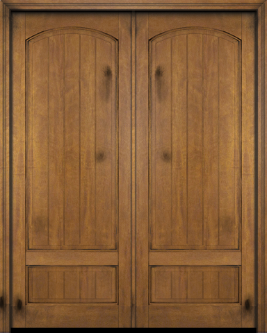 WDMA 60x80 Door (5ft by 6ft8in) Interior Swing Mahogany 2 Panel Arch Top V-Grooved Plank Exterior or Double Door 1