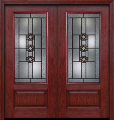 WDMA 60x80 Door (5ft by 6ft8in) Exterior Cherry 3/4 Lite 1 Panel Double Entry Door Mission Ridge Glass 1