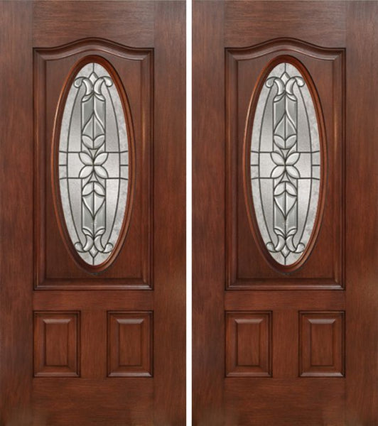 WDMA 60x80 Door (5ft by 6ft8in) Exterior Mahogany Oval Three Panel Double Entry Door CD Glass 1
