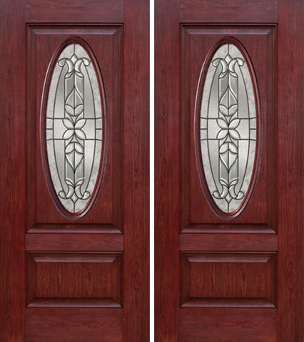 WDMA 60x80 Door (5ft by 6ft8in) Exterior Cherry Oval Two Panel Double Entry Door CD Glass 1