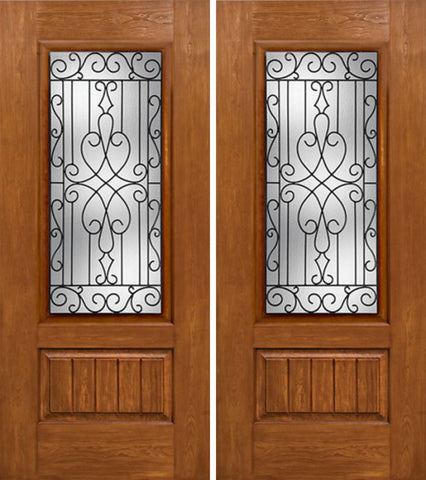WDMA 60x80 Door (5ft by 6ft8in) Exterior Cherry Plank Panel 3/4 Lite Double Entry Door WY Glass 1