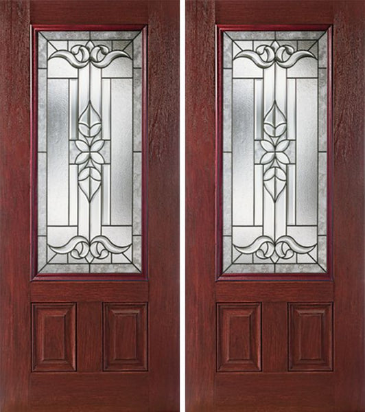 WDMA 60x80 Door (5ft by 6ft8in) Exterior Cherry 3/4 Lite Two Panel Double Entry Door CD Glass 1