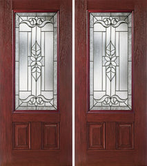 WDMA 60x80 Door (5ft by 6ft8in) Exterior Cherry 3/4 Lite Two Panel Double Entry Door CD Glass 1